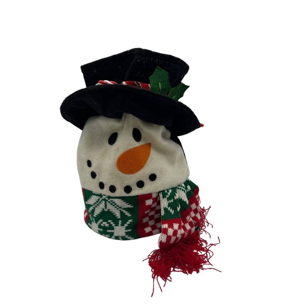 Snowman-Themed Decorative Bag With Drawstring Closure & Festive Scarf
